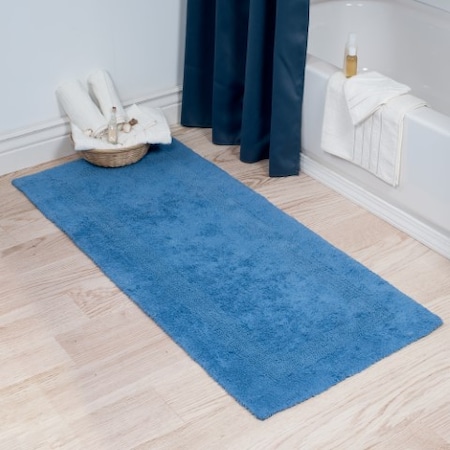 Hastings Home 100-percent Cotton Bathmat 24x60 Long Bathroom Runner, Reversible, Soft, Absorbent, Rug, Blue 747783COF